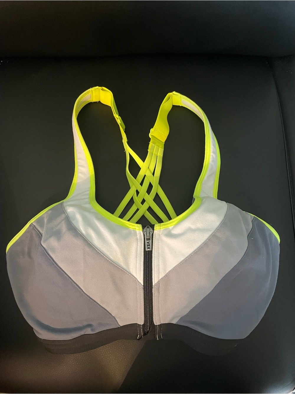 Victoria's Secret Neon Yellow & Gray Front-Zip Sports Bra